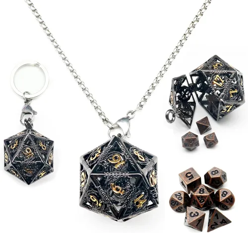 Miniatura 14 de Haxtec Mini Juego de Dados de Metal DND con Estuche de Cuello Hueco Juego de Dados de Metal Pequeños Antiguos Juego de Llaveros D&D Portátil Juego