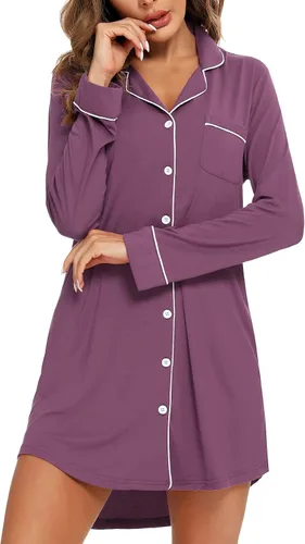 Miniatura 71 de Samring Camisón de pijama para mujer, manga corta/larga, con botones, camisón para dormir, camisón para novio, talla XXL