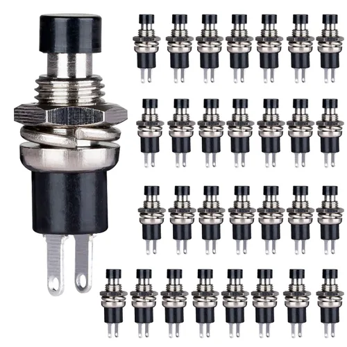 Miniatura 12 de Clyxgs Interruptor de botón momentáneo, SPST Interruptor NC cerrado normal de 2 pines Mini Micro 1A 250V AC Negro+Tapa Roja 30 PCS