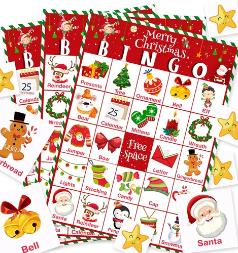 Officygnet Juego de bingo de Navidad para niños, tarjetas de bingo de Navidad para 32 jugadores para actividades familiares, grupos grandes, aula