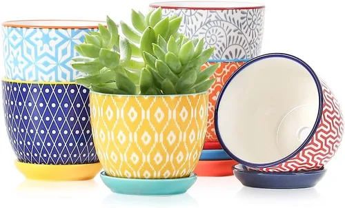 Miniatura 19 de Selamica Macetas de cerámica para suculentas de 2.4 pulgadas, mini macetas para plantas de cactus con agujeros de drenaje y platillos, decoración