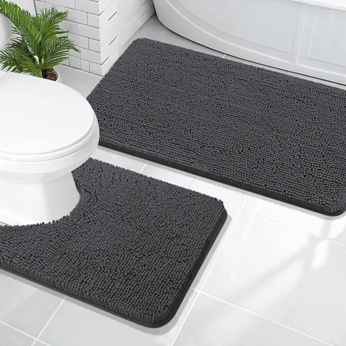 Miniatura 42 de OLANLY Juego de alfombras de baño de 2 piezas, alfombras de baño de chenilla suave y absorbente y alfombra de contorno en forma de U para inodoro
