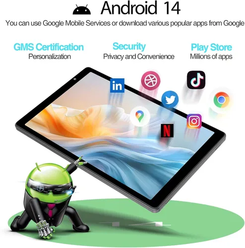 Miniatura 7 de Tablet de 10 Pulgadas Android 14 Tablet PC, Tabletas con 32GB ROM 512GB Expandible, Procesador Quad Core, WiFi 6, Pantalla IPS HD de 10.1'', Batería