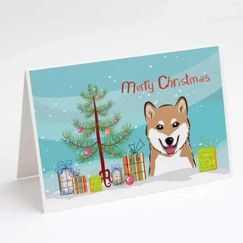 Miniatura 21 de Caroline's Treasures BB1616GCA7P - Tarjetas de felicitación y sobres de árbol de Navidad y sabueso afgano, paquete de 8 tarjetas en blanco