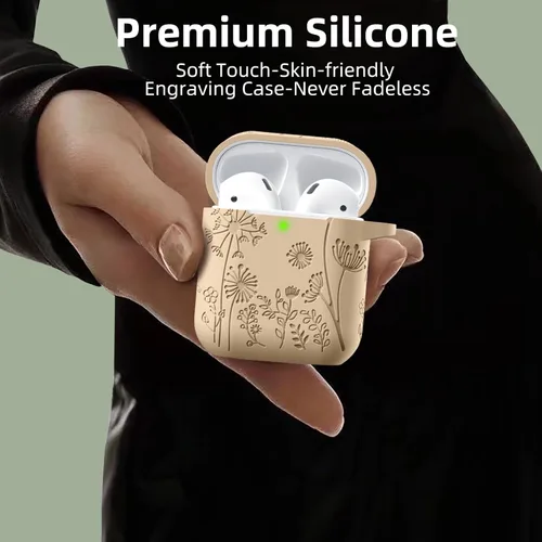Miniatura 4 de Lerobo Funda protectora completa para AirPods de 2ª y 1ª generación, con grabado de flores, compatible con Apple AirPod, funda de carga con llavero