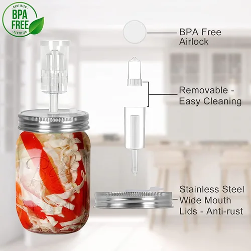 Miniatura 3 de Samshow Kit de fermentación: 4 pesos de fermentación de vidrio, 4 tapas de fermentación, 4 esclusas de aire, 4 anillos de silicona, 5 ojales