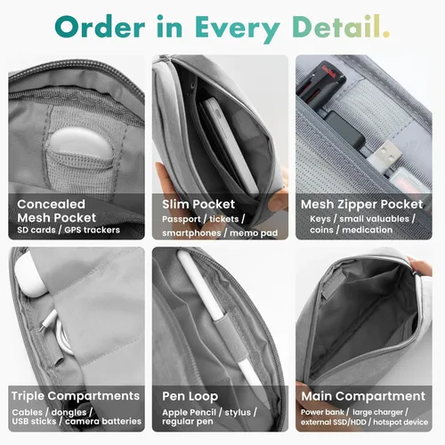Miniatura 4 de BELLEMOND Tech - Bolsa organizadora para viajes Funda organizadora de electrónica para cables, cargadores y accesorios Bolsillo oculto