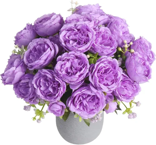 Miniatura 23 de Flores de seda de peonía artificial, ramo de peonía falsa rosa 4 paquetes Arreglos florales decoración para casa de campo estilo boho centro de mesa