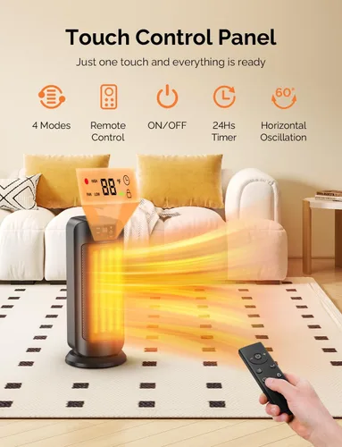 Miniatura 4 de Calentadores de espacio para uso en interiores, calentamiento rápido de 1500 W, calentador de cerámica portátil con termostato, 4 modos