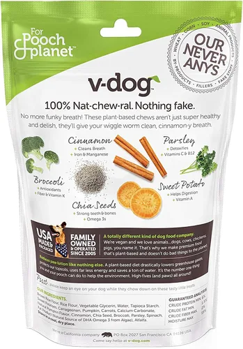 Miniatura 2 de V-dog Golosinas para perros – Limpieza de dientes veganos Breathbone Dental Huesos – Aliento fresco – 8 onzas – Minis – Todo natural, fabricado