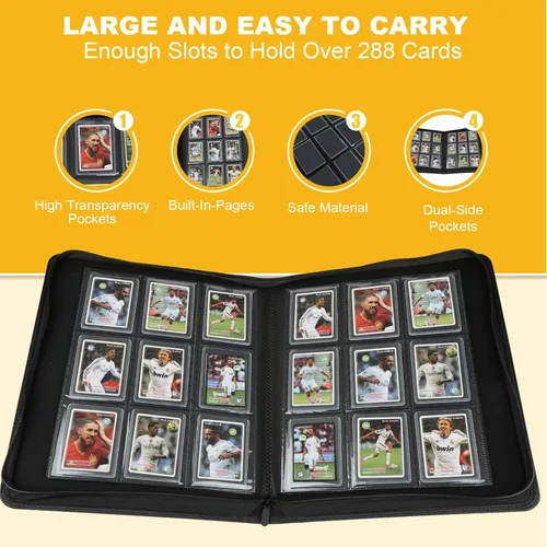 Miniatura 6 de Carpeta Toploader rígida, fundas rígidas con 9 bolsillos para 288 tarjetas. Carpeta de tarjetas con fundas para rígidas "3 × 4", tarjetero (negro)