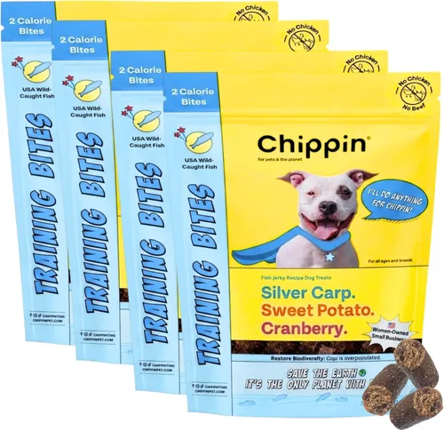 Chippin Golosinas naturales de entrenamiento para perros de Fish Jerky | Fabricado en Estados Unidos, sin granos, hipoalergénicas y de grado humano