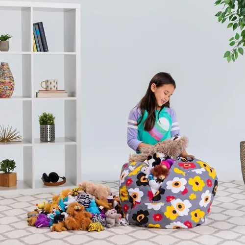 Miniatura 6 de Posh Stuffable - Sillón puff con almacenamiento para niños, contenedor de animales de peluche, organizador de juguetes de niños Lona rayas verde