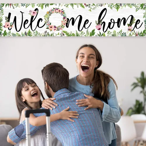 Miniatura 6 de Sumind Cartel de bienvenida a casa grande con cuerda para colgar en primavera, guirnalda de flores de primavera, telón de fondo para fiesta