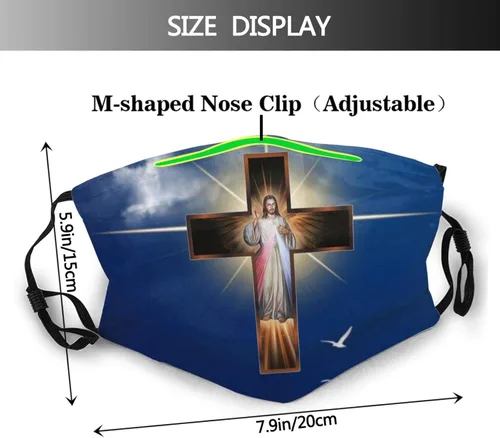 Miniatura 2 de goincrond Máscara facial cristiana de Jesús, lavable, de tela, transpirable, reutilizable, con filtros, para adultos, mujeres, hombres y jóvenes