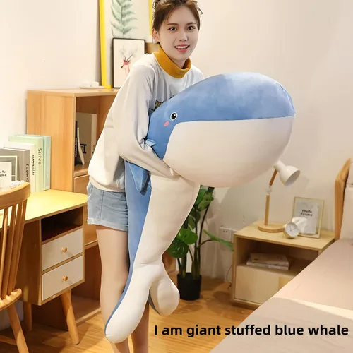 Miniatura 3 de Juguete de peluche de ballena azul, animal de peluche grande, almohada corporal súper suave de 31.4 pulgadas, animal de peluche de ballena
