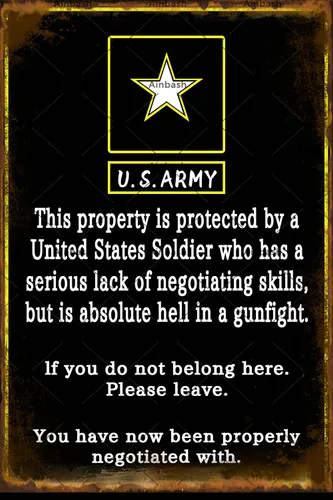 Letrero de metal vintage con texto en inglés «Army Military Property Protected Soldier» para decoración de pared para el hogar, sala de estar,