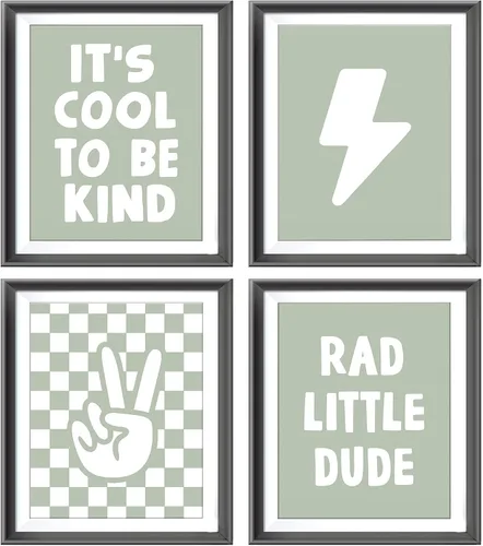 Miniatura 6 de Cartel de mano retro a cuadros negros y blancos preppy relámpago de la paz para decoración de habitación de niños, decoración divertida de Rad
