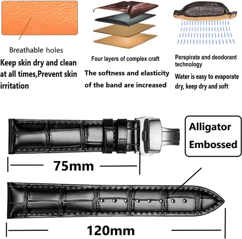 Miniatura 5 de Moran - Correa con estampado de cocodrilo y de cuero vacuno, para reloj de pulsera de 18mm a 24mm, para mujer y hombre