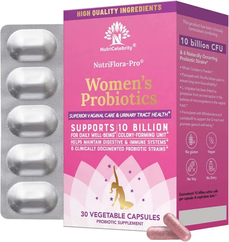 Miniatura 9 de Nutricelebrity NutriFlora-Pro Probióticos para mujeres - Apoya la salud vaginal, urinaria (UTI), sistema digestivo, dolor menstrual, levadura