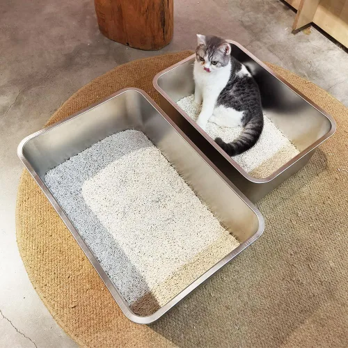Miniatura 7 de LIHONG Caja de arena de acero inoxidable para gatos, caja de arena de metal extra grande para gatos grandes, gatitos, conejos, sin olor, 6 pulgadas