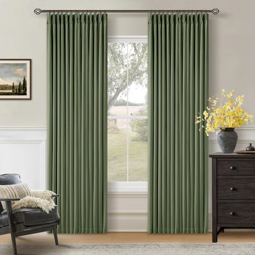 Miniatura 51 de Juego de 2 paneles de cortinas plisadas negras de 80 pulgadas para sala de estar, cortinas plisadas de lino con forro de 80 pulgadas de largo, 100%
