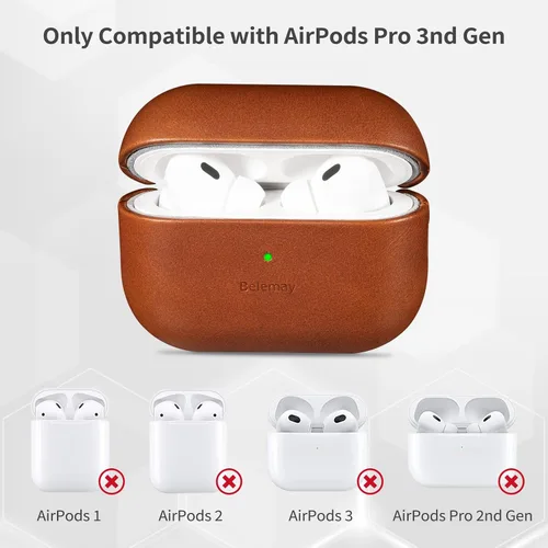 Miniatura 7 de Belemay Funda de cuero de grano completo curtido vegetal hecha a mano para AirPods Pro 3ª generación (2025), efecto de dos tonos, pátina natural