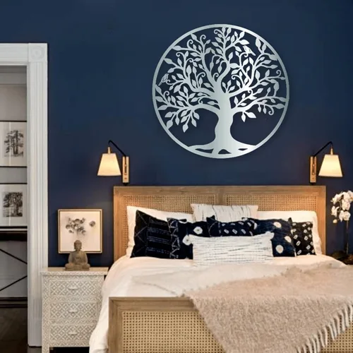 Miniatura 5 de Fayholy Árbol de la vida arte de pared de metal, decoración de pared de árbol de metal, camisetas circulares para sala de estar, dormitorio