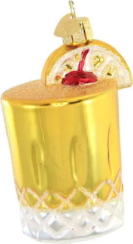 Old World Christmas Adorno de Vidrio Soplado Whiskey Sour para Árbol de Navidad, Decoración Navideña Artesanal, Colección de Bebidas para Adultos