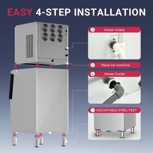 Miniatura 8 de ICYGLEE - Máquina comercial para hacer hielo de 400 libras/día con contenedor de almacenamiento de 220 libras, máquina de hielo industrial