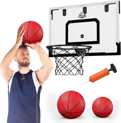 HYES Aro de baloncesto grande de 24" x 16" pulgadas para interiores para adultos, aro de baloncesto sobre la puerta con tablero resistente, juguetes