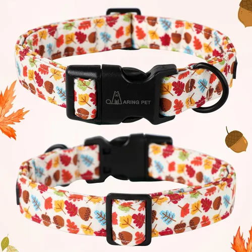 Miniatura 3 de Aring Pet Collar de algodón, ligero y ajustable, con hebilla de liberación rápida, para perros pequeños, medianos y grandes, otoño, hoja de arce