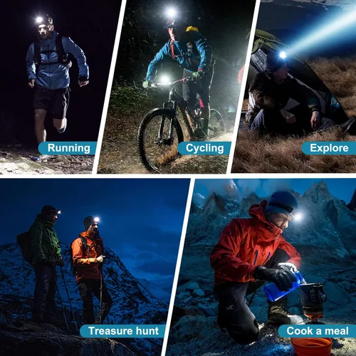 Miniatura 8 de Linterna frontal recargable – 1500 lúmenes en ángulo recto diadema LED, linterna impermeable para adultos al aire libre, camping, senderismo, pesca