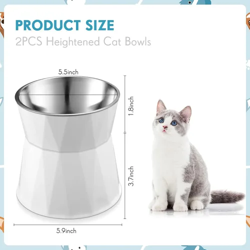 Miniatura 2 de Lallisa 2 cuencos elevados para gatos, comedero elevado ajustable para gatos, antideslizante y agua para alimentos con soporte, cuencos de acero