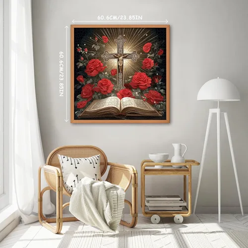 Miniatura 3 de Rompecabezas religioso cristiano para adultos de 1000 piezas, rompecabezas de Jesús de la Biblia católica, rompecabezas de flores de rosa roja