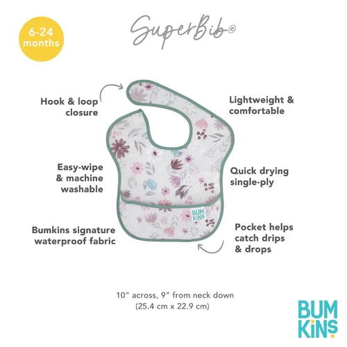 Miniatura 5 de Bumkins Baberos para niña o niño, SuperBib para bebés y niños pequeños de 6 a 24 meses, esenciales imprescindibles para comer, alimentar