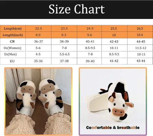 Miniatura 4 de Fuzzy Cow Slippers for Women Men, Cute Cotton Animals House Shoes Fluffy Plush Slippers for Girls Indoor Living Room Bedroom