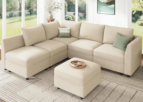 Miniatura 36 de HONBAY Sofá seccional modular con almacenamiento en forma de L sofá seccional, sofás convertibles para sala de estar - verde