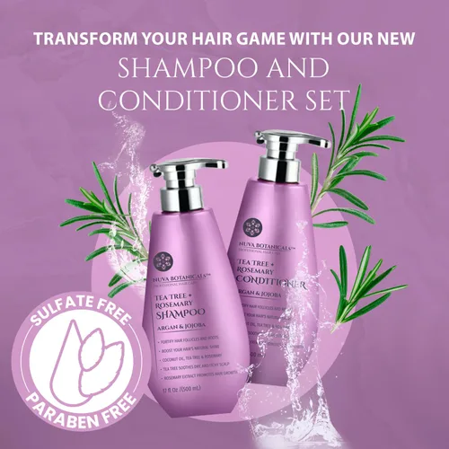 Miniatura 6 de Juego de champú y acondicionador de aceite de árbol de té, champú y acondicionador de aceite de romero para el crecimiento del cabello para mujeres