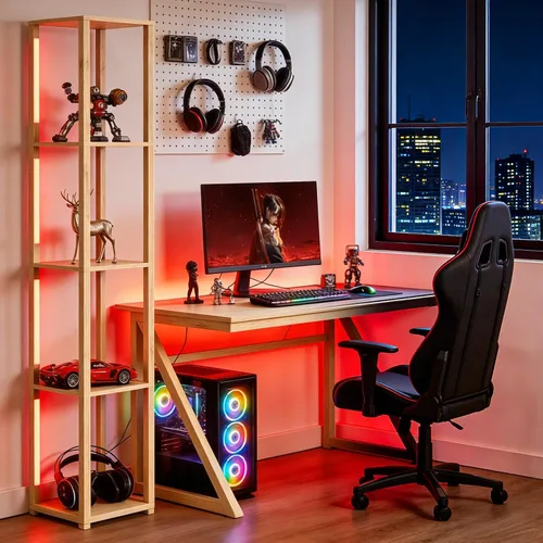 Miniatura 7 de RGBCW - Lámpara de pie LED inteligente y moderna con sincronización de música, lámpara de estante de esquina que cambia de color, lámpara de pie
