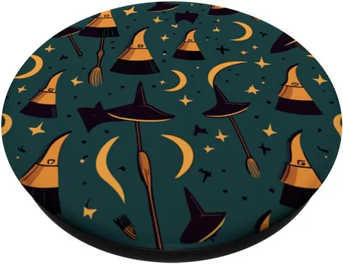Miniatura 2 de Escoba de bruja de Halloween, patrón aterrador, gráfico de Halloween, PopSockets estándar PopGrip