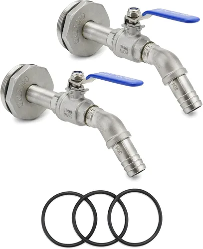 Miniatura 12 de QWORK Grifo de tambor para tambor de acero y plástico de 55 galones, grifo de barril de acero inoxidable de 2 pulgadas con salida de 90 grados 3/4 1