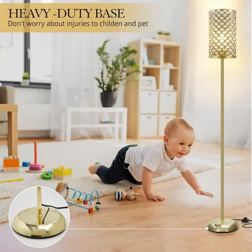Miniatura 3 de GyroVu Lámpara de Pie Dorada, Elegante Lámpara de Pie de Cristal Moderna Lámpara de Pie con Interruptor de Pie de Encendido/Apagado, Iluminación