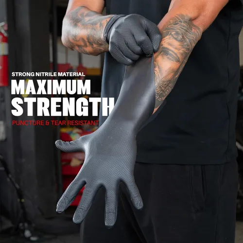 Miniatura 2 de GRIPXX Herkules Grip Guantes de nitrilo resistentes de 8 mil, negros, con textura de diamante 3D elevada - Industriales, sin látex y sin polvo