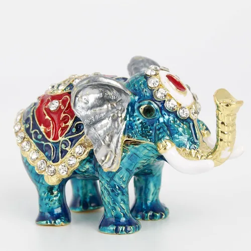 Miniatura 2 de Pequeña caja de baratija de elefante azul con bisagras Joyeros pintados a mano figura de elefante regalo