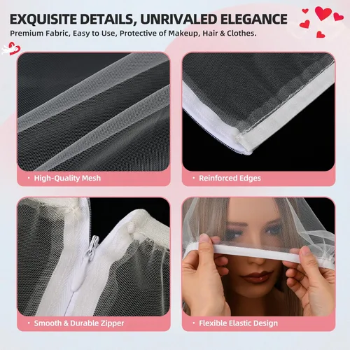 Miniatura 3 de Oversized Makeup Protector Hood, Guards Hair & Makeup While Dressing, Nylon Chiffon, Reusable, Zip Closure, Machine Washable