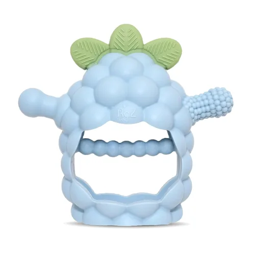 RaZbaby RaZberry - Mordedor de silicona con agarre para bebés de 3M+ | Mordedor de mano resistente a caídas para bebés y lactantes - Diseñado por la