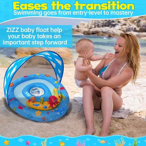 Miniatura 5 de Flotador de piscina para bebé con dosel – Flotador inflable de natación para bebés con protección solar UPF50+, flotador de piscina infantil
