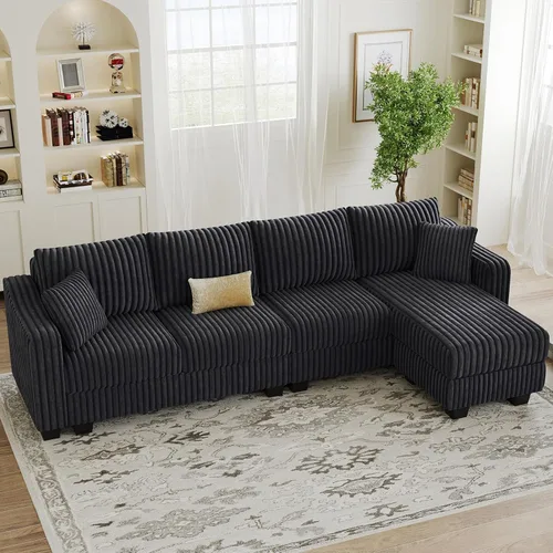Miniatura 13 de Belffin - Sofá seccional convertible con chaise, sofá seccional en forma de L, sofá reversible de esquina tapizado para sala de estar, de corduroy