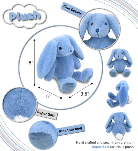 Miniatura 3 de DolliBu Peluche de conejo azul bebé, animal de peluche súper suave, adorable juguete realista de conejo para niños y niñas, bonito conejo de peluche